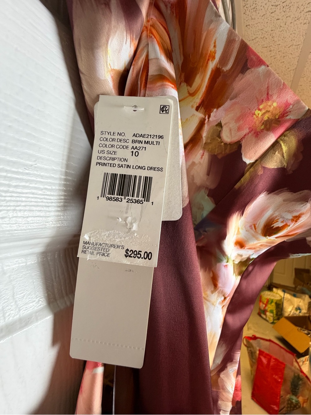 Adrianna Papell Floral Satin Twist Waist Halter Gown Brown Multi NWT - Picture 10 of 12